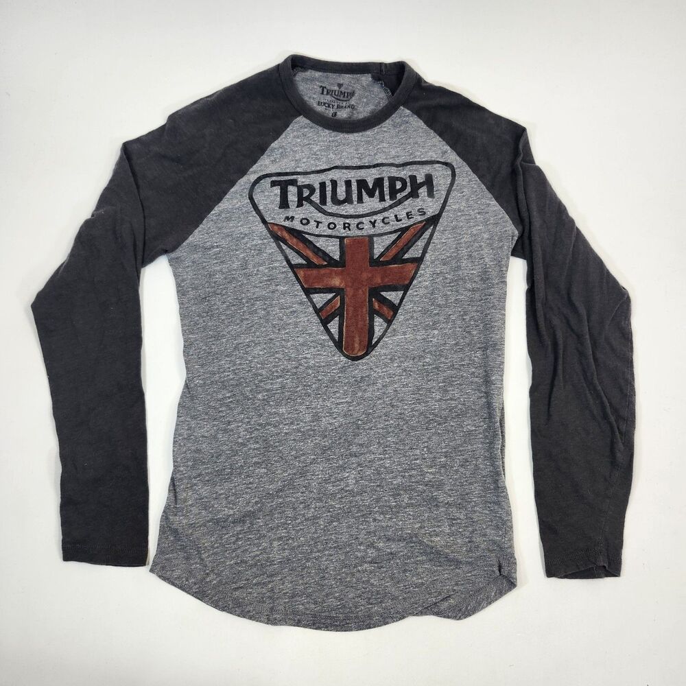 Lucky Brand Triumph Motorcycles Long Sleeve T Shirt Mens Small Gray Graphic